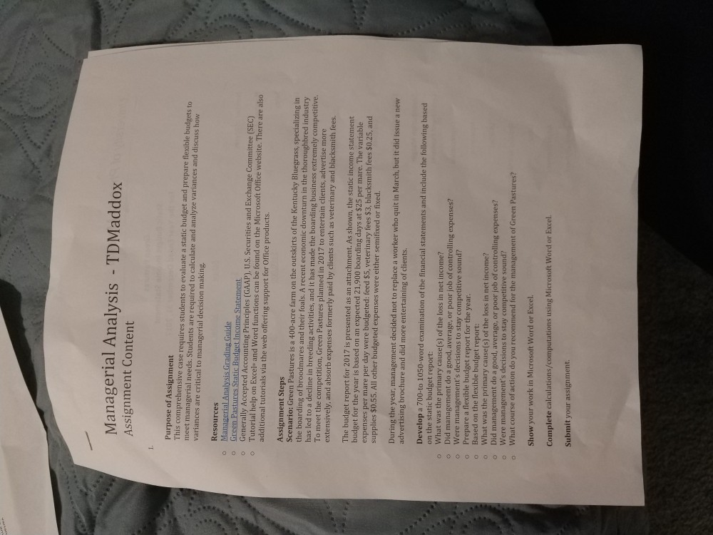  Managerial Analysis - TDMaddox Assignment Content Purpose of Assignment This comprehensive