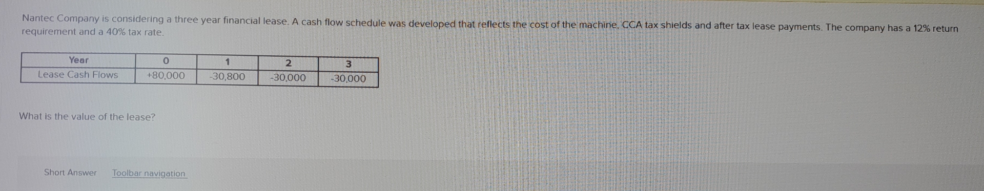 requirement and a 40% tax rate. \table[[Year,0,1,2,3 