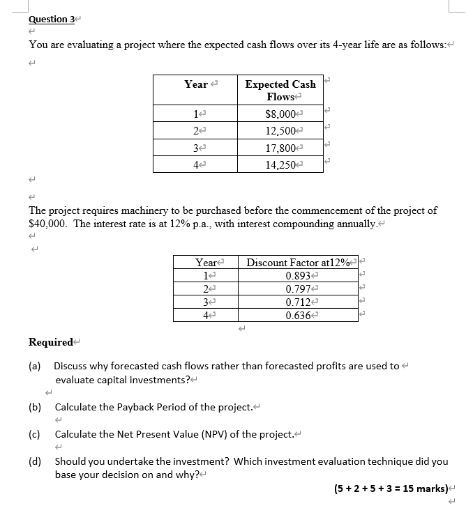  Question 3 You are evaluating a project where the expected cash