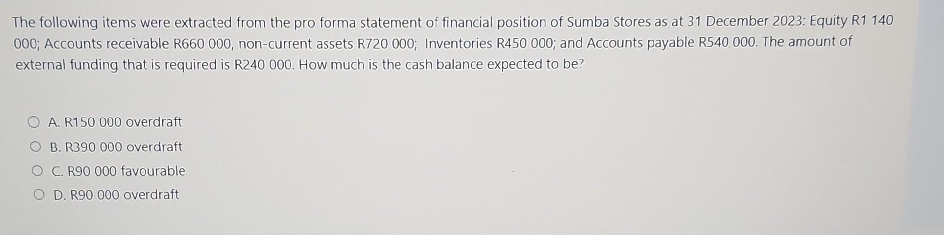 The following items were extracted from the pro forma statement of