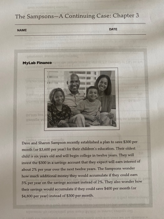  The Sampsons-A Continuing Case: Chapter 3 NAME DATE MyLab Finance LO