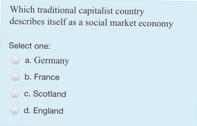 Cronyism b. Communism c. socialist market economy d. Capitalism