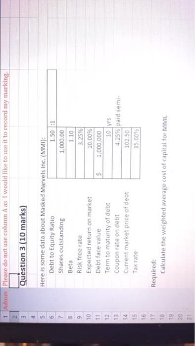  1 Admin Please do not use column A as I would