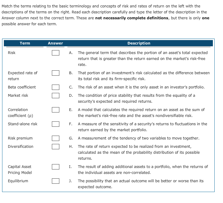  Match the terms relating to the basic terminology and concepts of