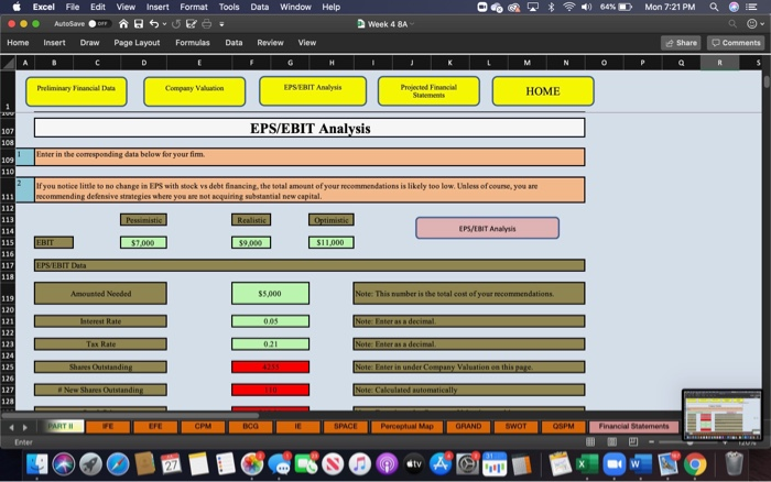 D G Q A Preliminary Financial Company Valuation EPSERIT Analysis Projected Financial