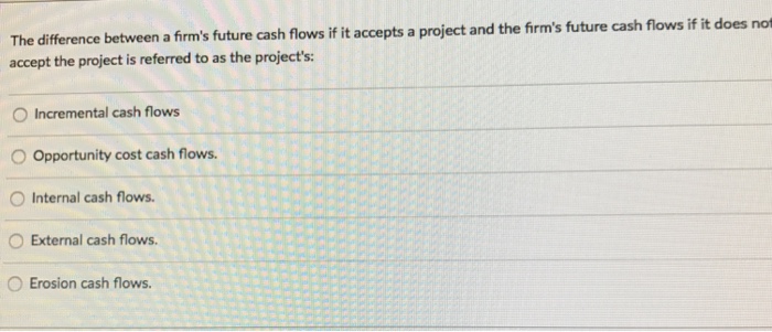  The difference between a firm's future cash flows if it accepts