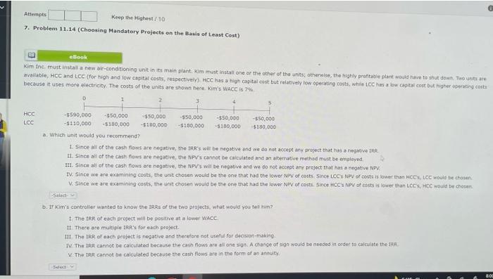  Attempts Keep the Highest / 10 7. Problem 11.14 (Choosing Mandatory