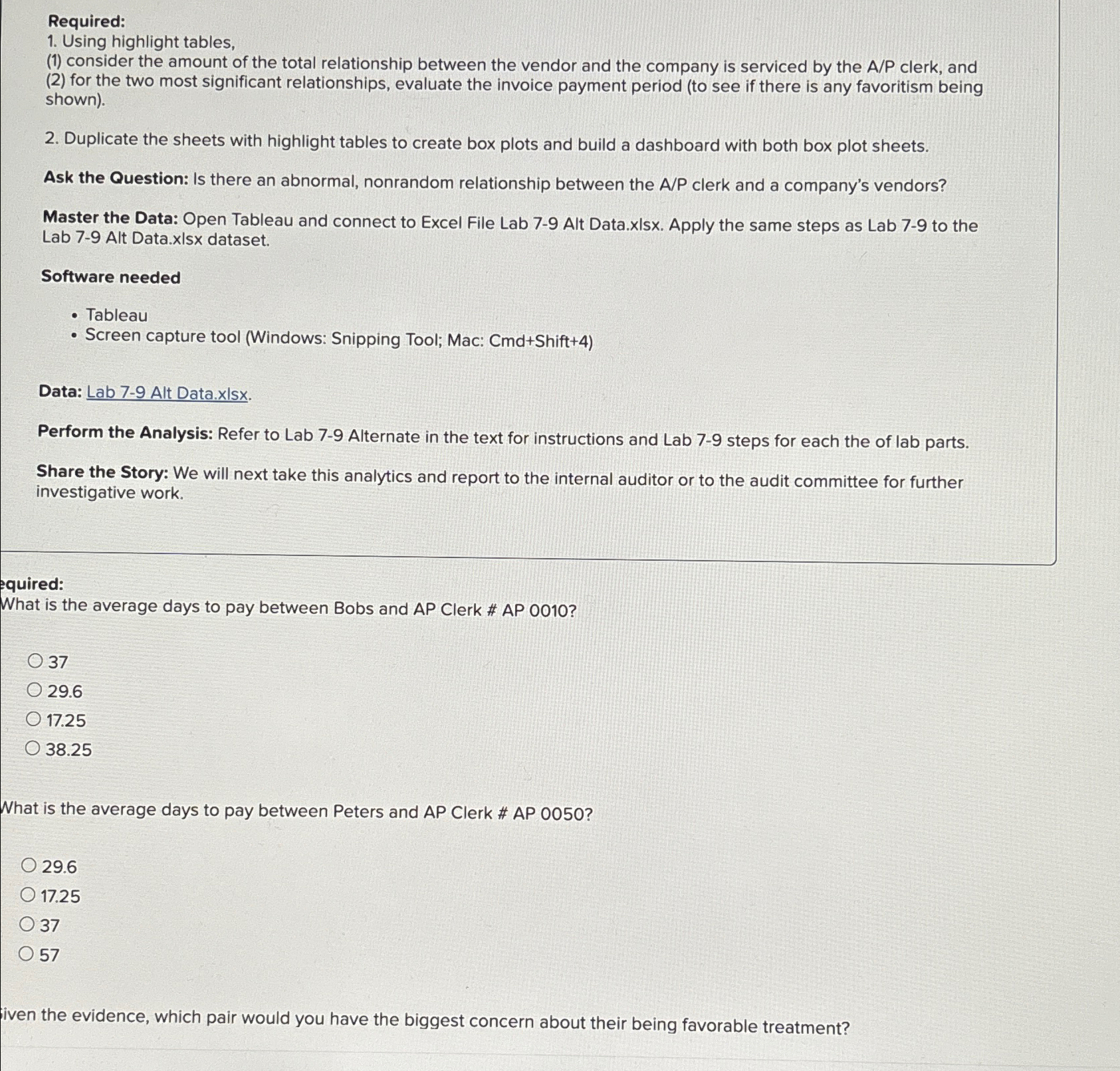  Required: Using highlight tables, (1) consider the amount of the total
