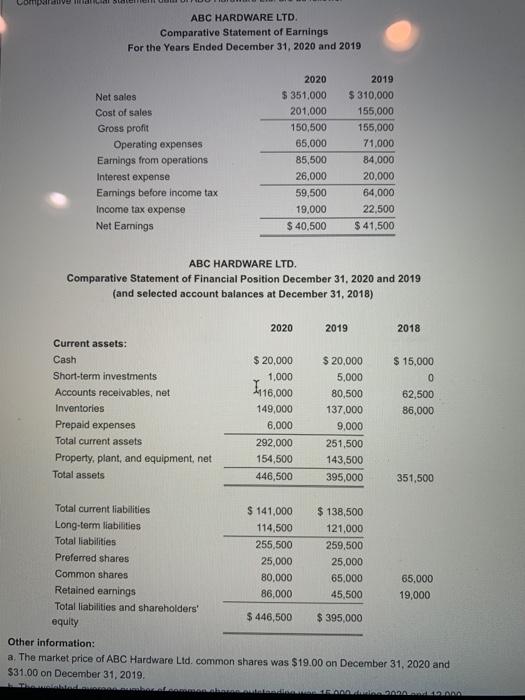  please help question 27 om prvem ABC HARDWARE LTD. Comparative Statement