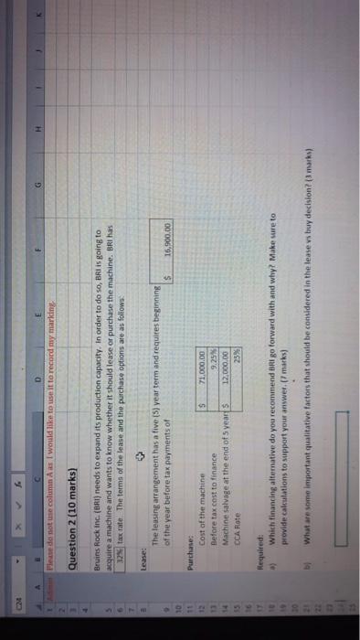 it to record my marking Question 2 (10 marks) Bruins Rock Inc