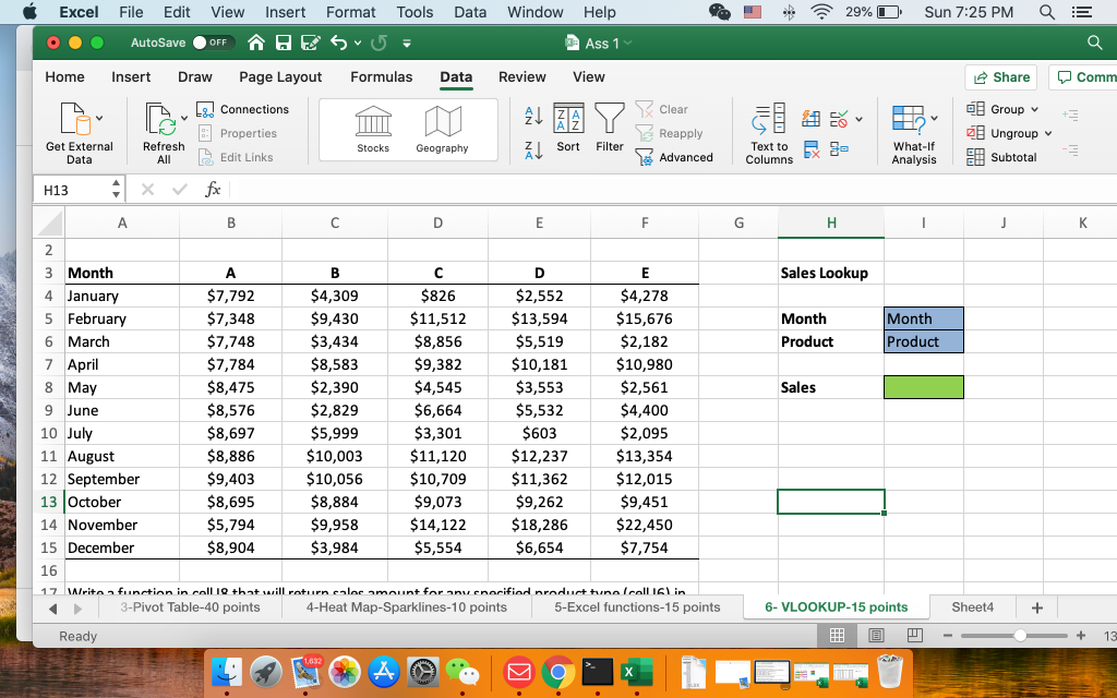 Write a function in cell I8 that will return sales amount for