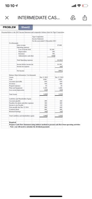  Presented below is the 2013 Income Statement and comparative balance sheet