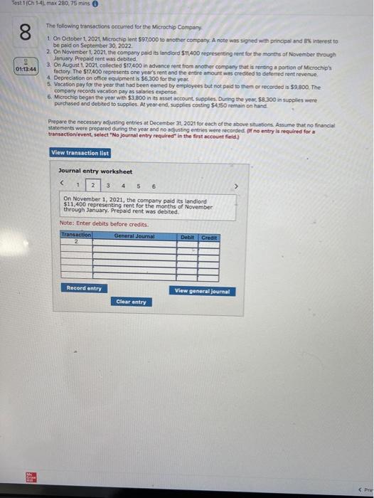 following transactions occurred for the Microchip Company 1. On October 1, 2021,