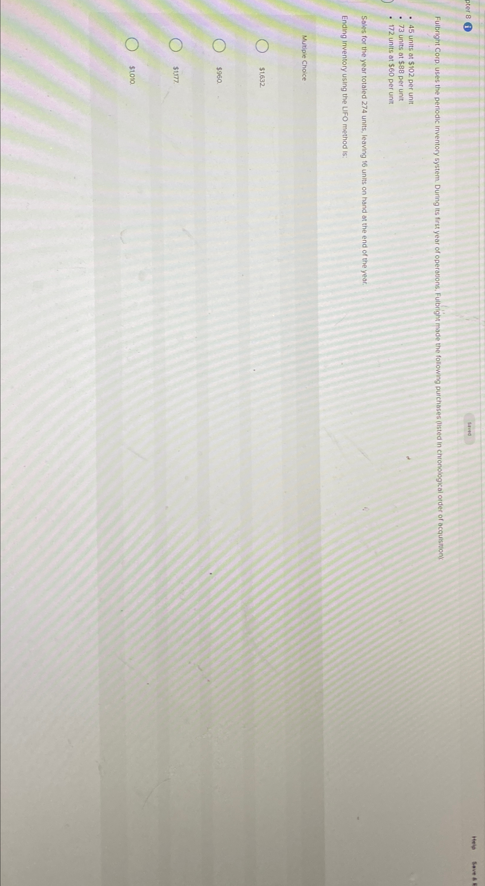  pter 8(i) Heip Save 6 is Fulbright Corp. uses the periodic