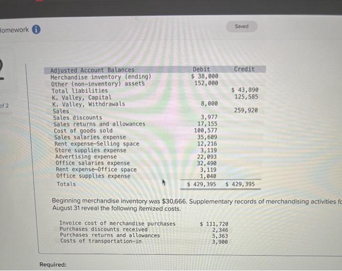 before credits. Required information \begin{tabular}{|c|c|c|c|} \hline Less: Swes discounts & & s,yir
