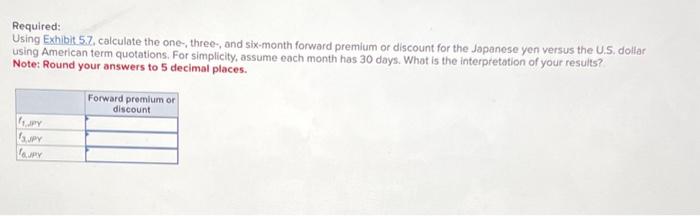 help please Required: Using Exhibit 5.7. calculate the one-, three-, and six-month