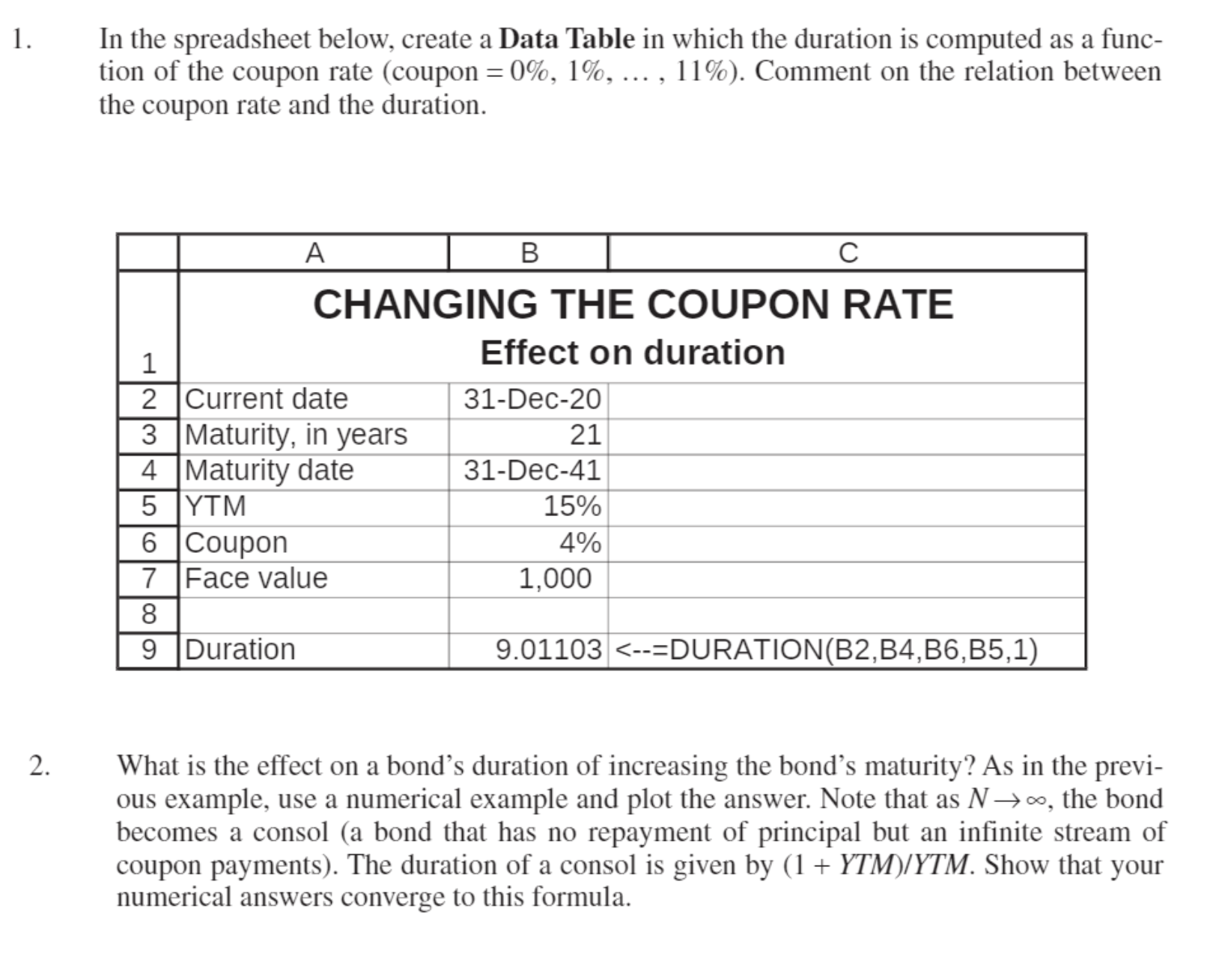  In the spreadsheet below, create a Data Table in which the