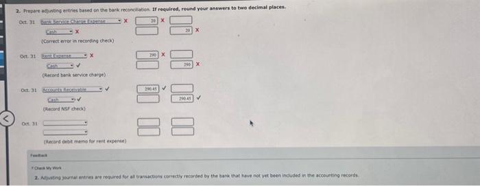 bank statement for the month of October: *Debit merno (Rent Expense) cheavinon