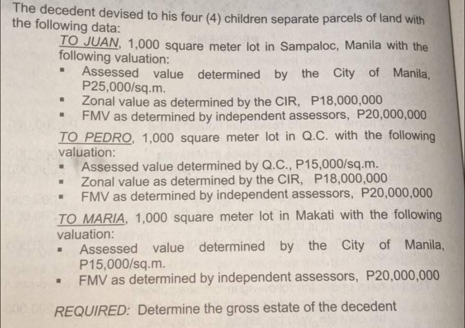 The decedent devised to his four (4) children separate parcels of