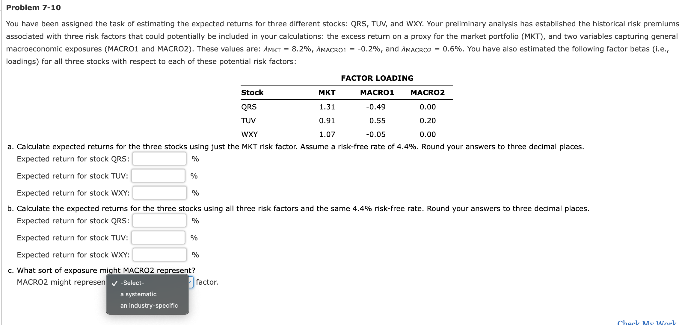  Problem 7-10 loadings) for all three stocks with respect to each