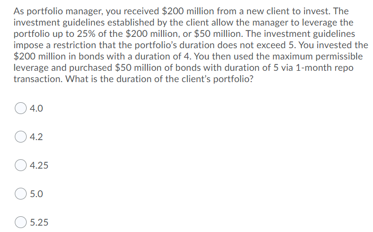 could u plz help me with this question As portfolio manager, you