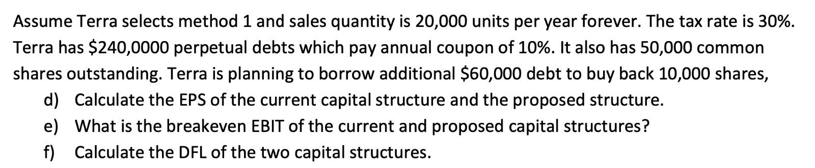 of its product is $30 per unit. Method 1 has annual fixed