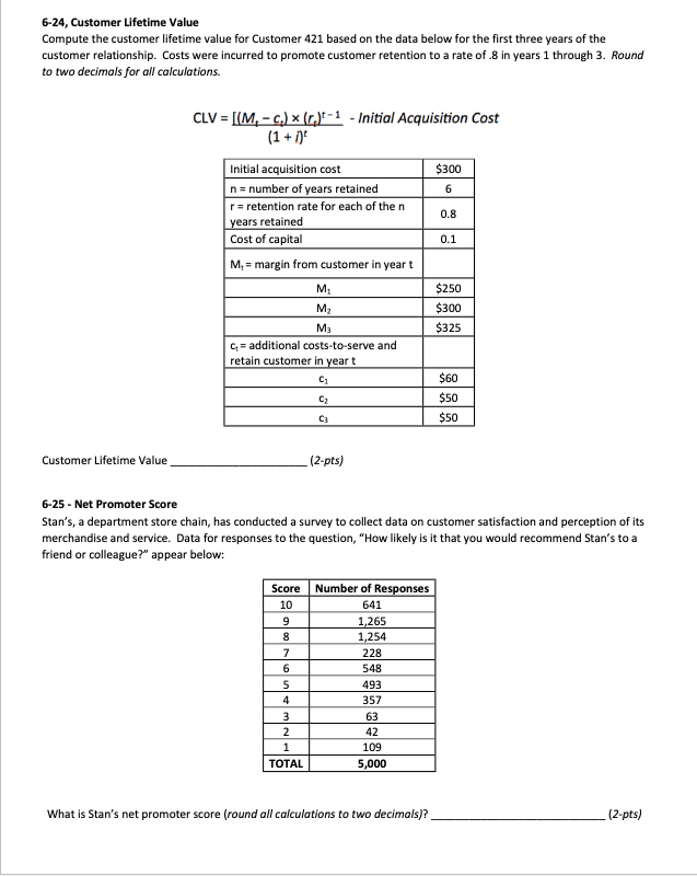  6-24, Customer Lifetime Value Compute the customer lifetime value for Customer