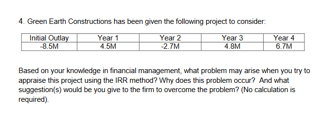 4. Green Earth Constructions has been given the following project to