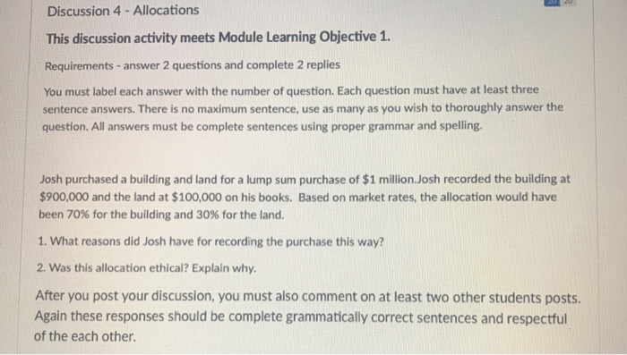  Discussion 4 - Allocations This discussion activity meets Module Learning Objective