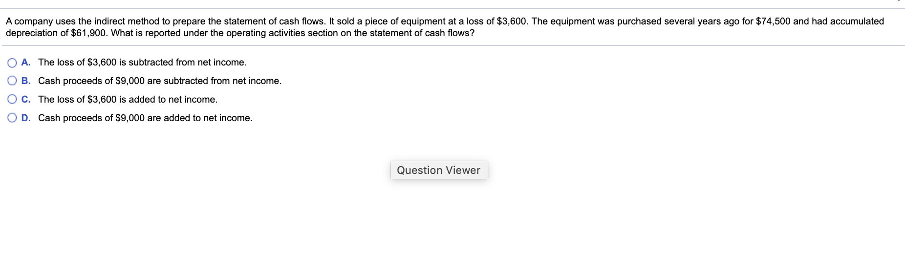 activities. O B. financing activities. O c. investing activities. OD. operating activities.