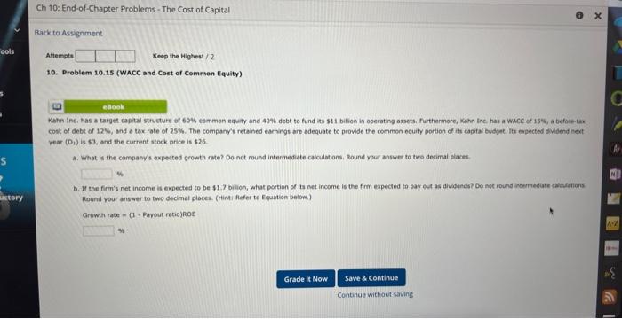  ools S uctory Ch 10: End-of-Chapter Problems - The Cost of