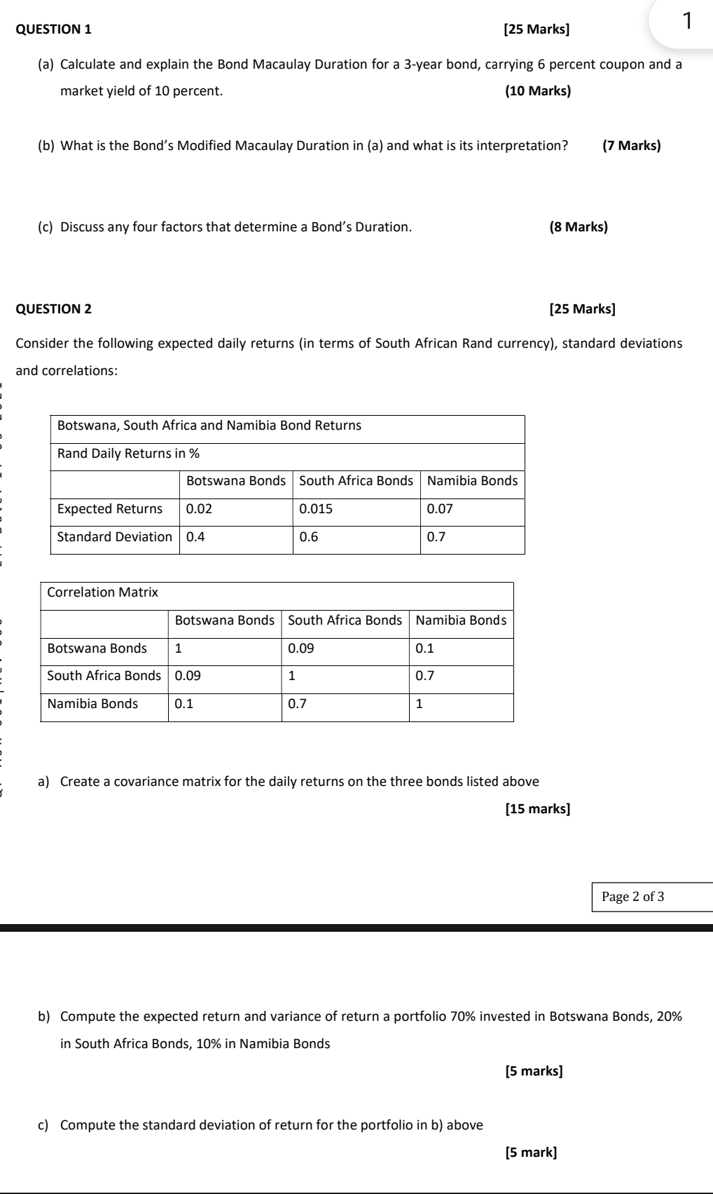  QUESTION 1 [25 Marks] (a) Calculate and explain the Bond Macaulay