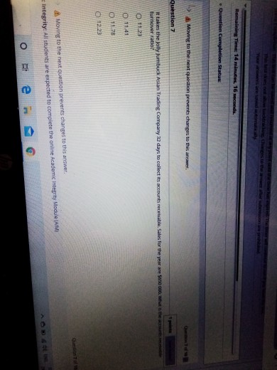  Remaining Time: 14 minutes. 16 seconda Question Completion Status Moving to