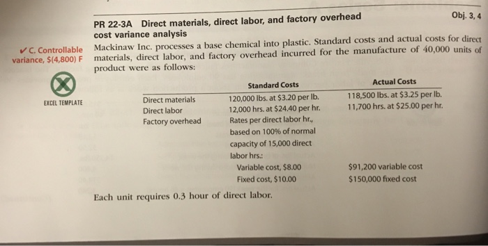  Obj. 3, 4 PR 22-3A Direct materials, direct labor, and factory
