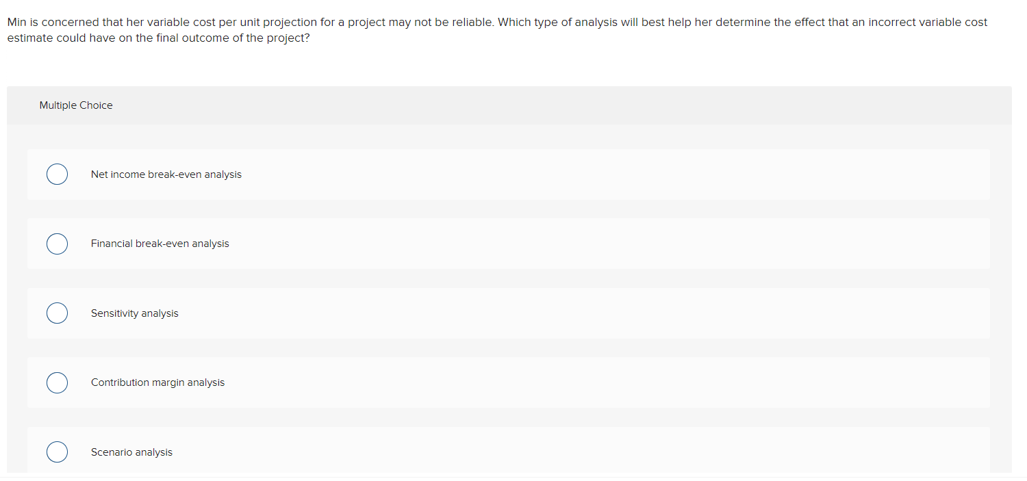 Ain is concerned that her variable cost per unit projection for