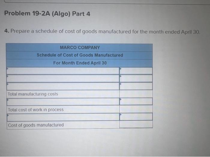 schedule of cost of goods manufactured LO P1, P2, P3, P4 The