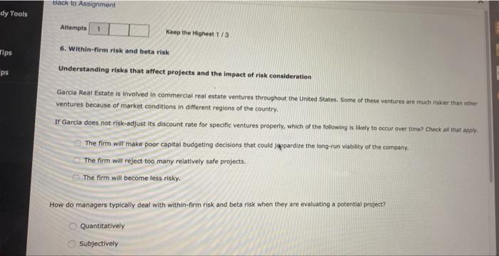  6. Within-firm risk and beta risk: Understanding risks that affect projects