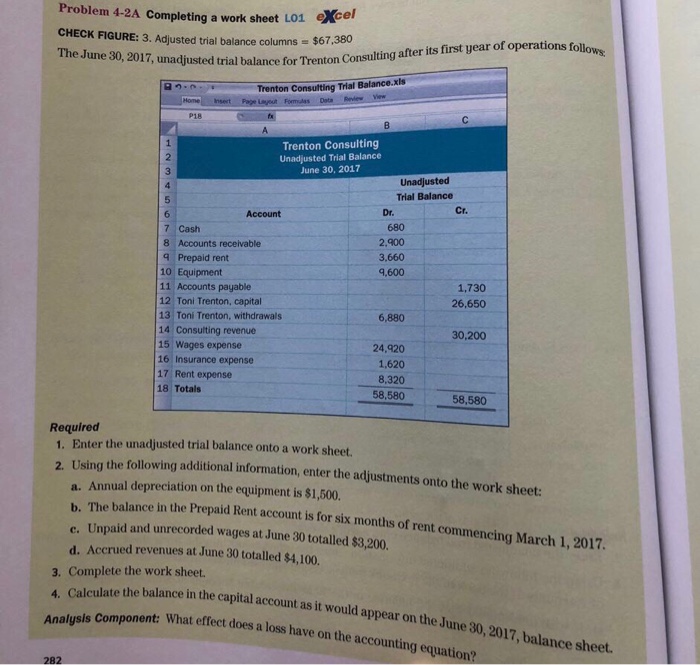  Problem 4-2A Completing a work sheet Lo1 eXce CHECK FIGURE: 3.