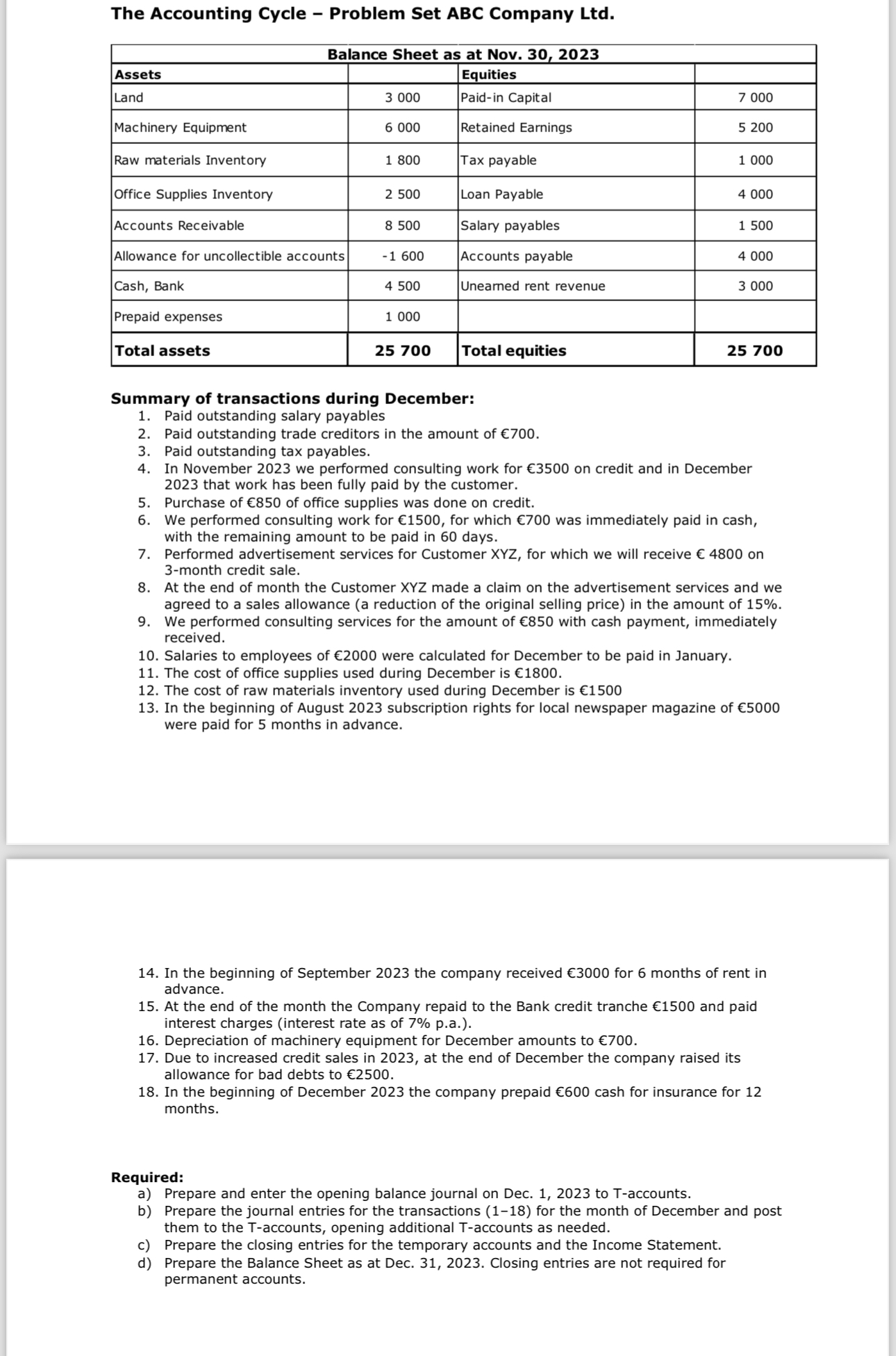 The Accounting Cycle - Problem Set ABC Company Ltd. \table[[Balance Sheet