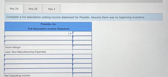 cost of goods sold ending inventory fixed general and administrative expense fixed
