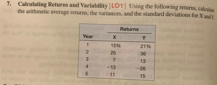  Using the following returns, calculate Calculating Returns and Variability [LO1] the