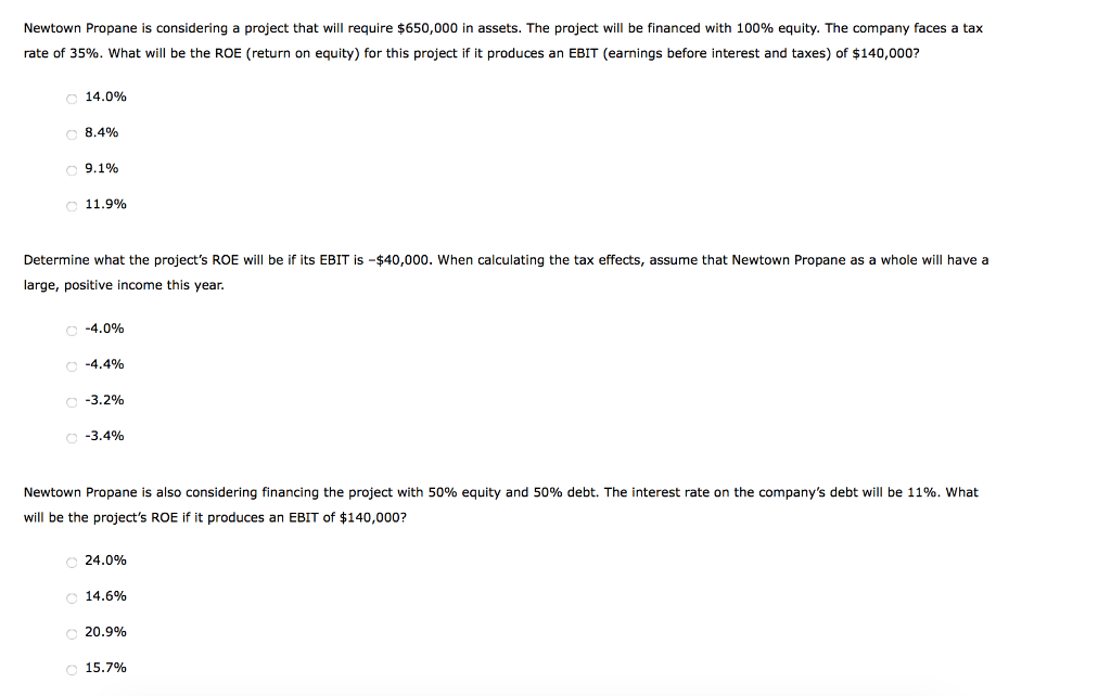 Newtown Propane is considering a project that will require $650,000 in