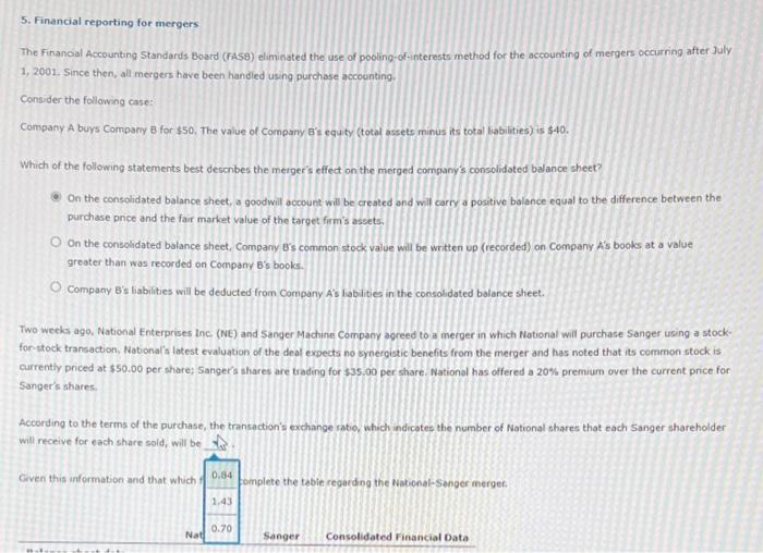 to earnings ratio National 28.94, 21.41, 23.15 Sanger 29.66, 32.71, 39.25 I