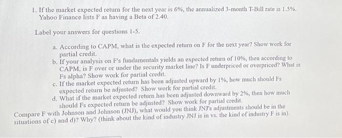  1. If the market expected return for the next year is