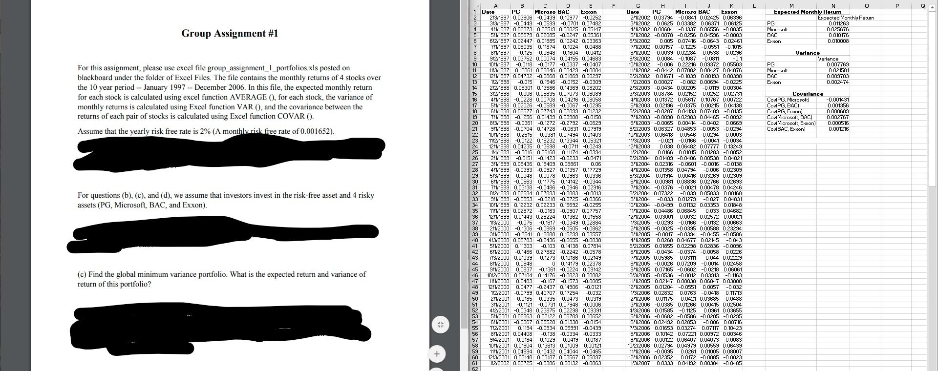  F Expected Monthly Return Expected Monthly Return PG 0.011263 Microsoft 0.025676