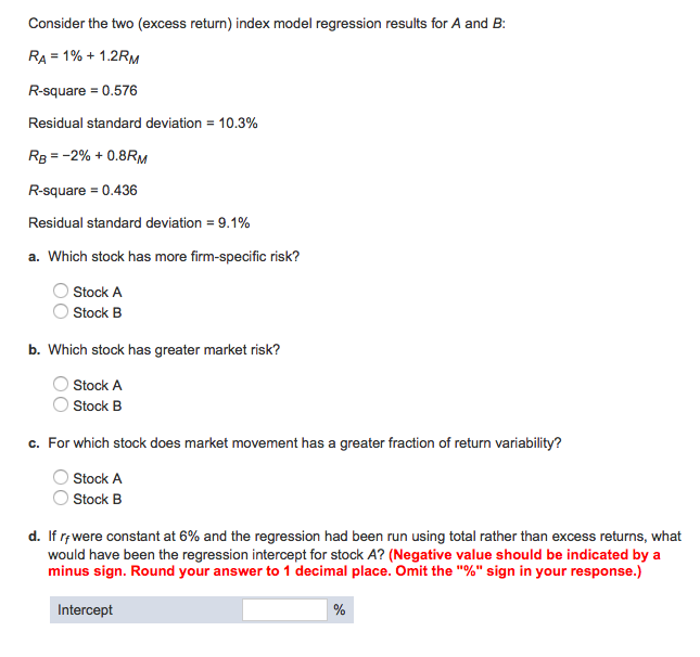Consider the two (excess return) index model regression results for A
