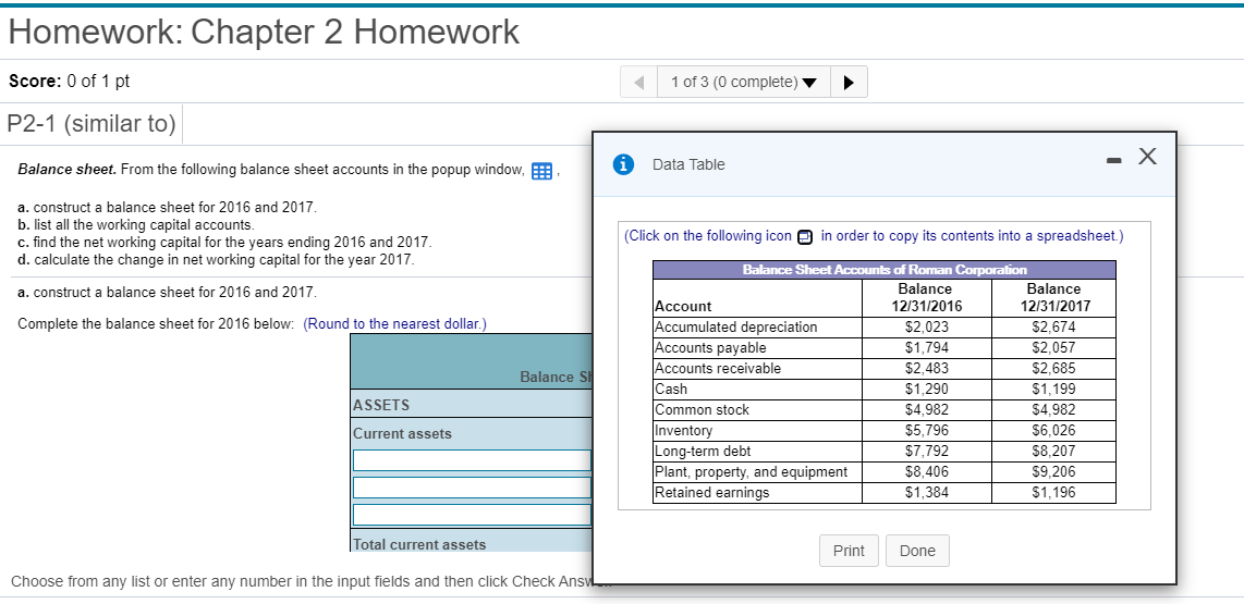 a. construct a balance sheet for 2016 and 2017. b. list all