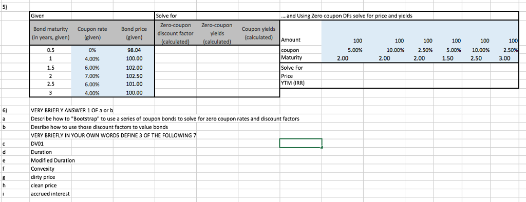  Given Solve for ...and Using Zero coupon DFs solve for price