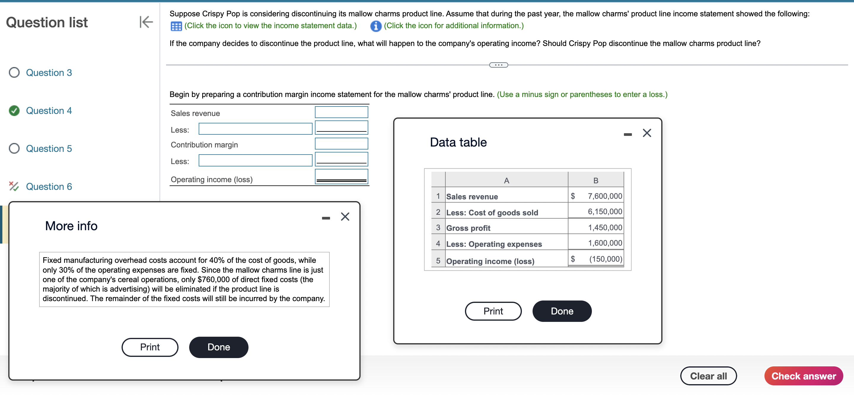 Question list Question 3 Question 4 Question 5 x/s Question 6