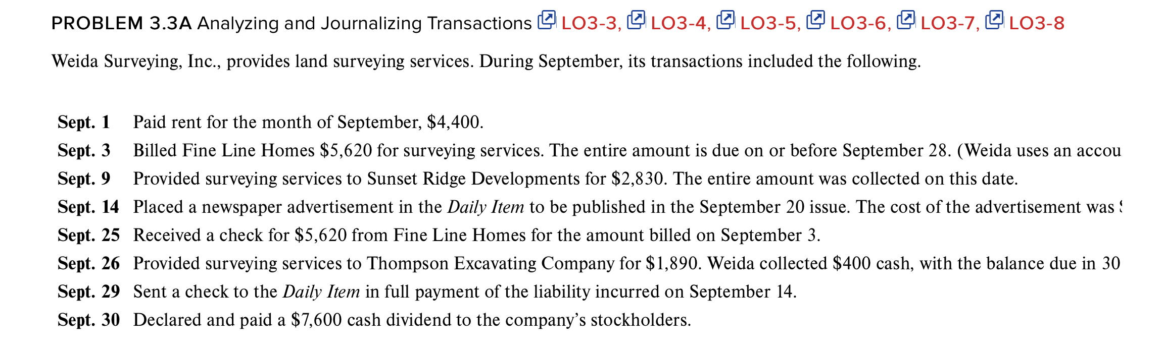  PROBLEM 3.3A Analyzing and Journalizing Transactions O L03-3, Q 403-4, 103-5,